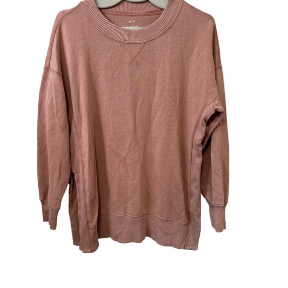 Aerie Womens Pink Crewneck Pullover oversized Sweatshirt W/ Ribbed Side Panels s - Picture 1 of 5